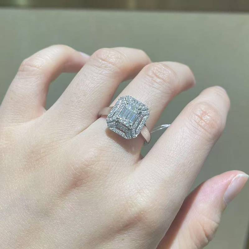 方钻Women's RingS925银镀白金定制选款主石Moissanite1.0ct/副石高碳钻